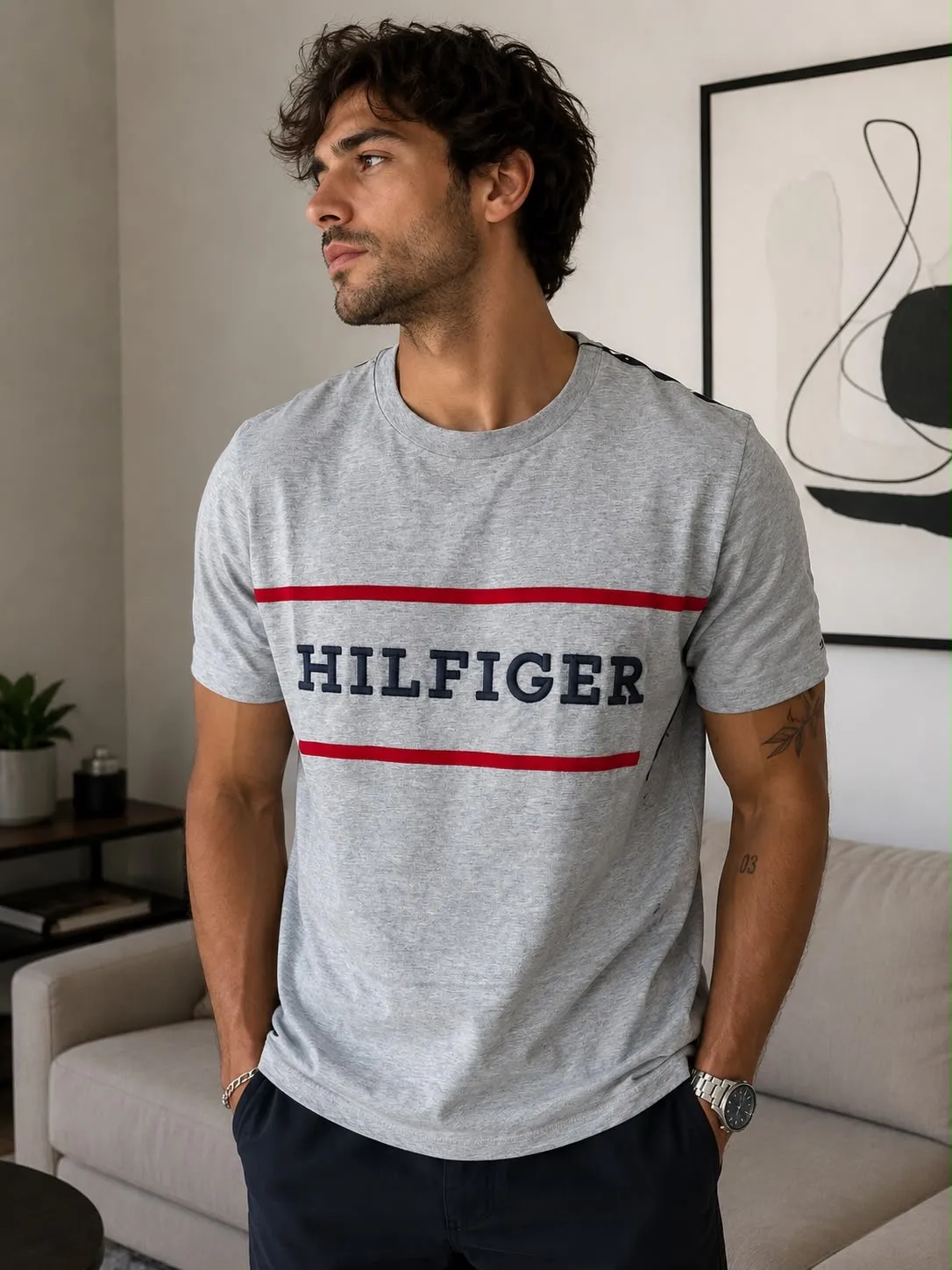 Tommy Hilfiger Gris Monograma
